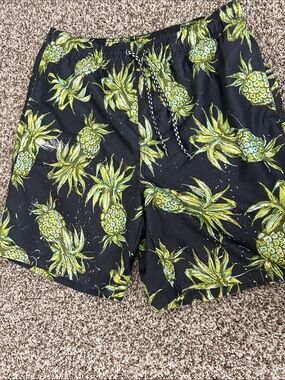 OPI Black Swim Trunks with Green Pineapple Print